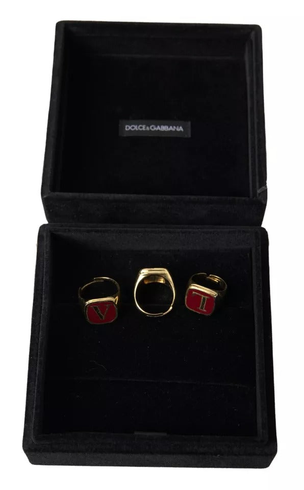 Gold Messing LOVE Emaille 3er Set Ring