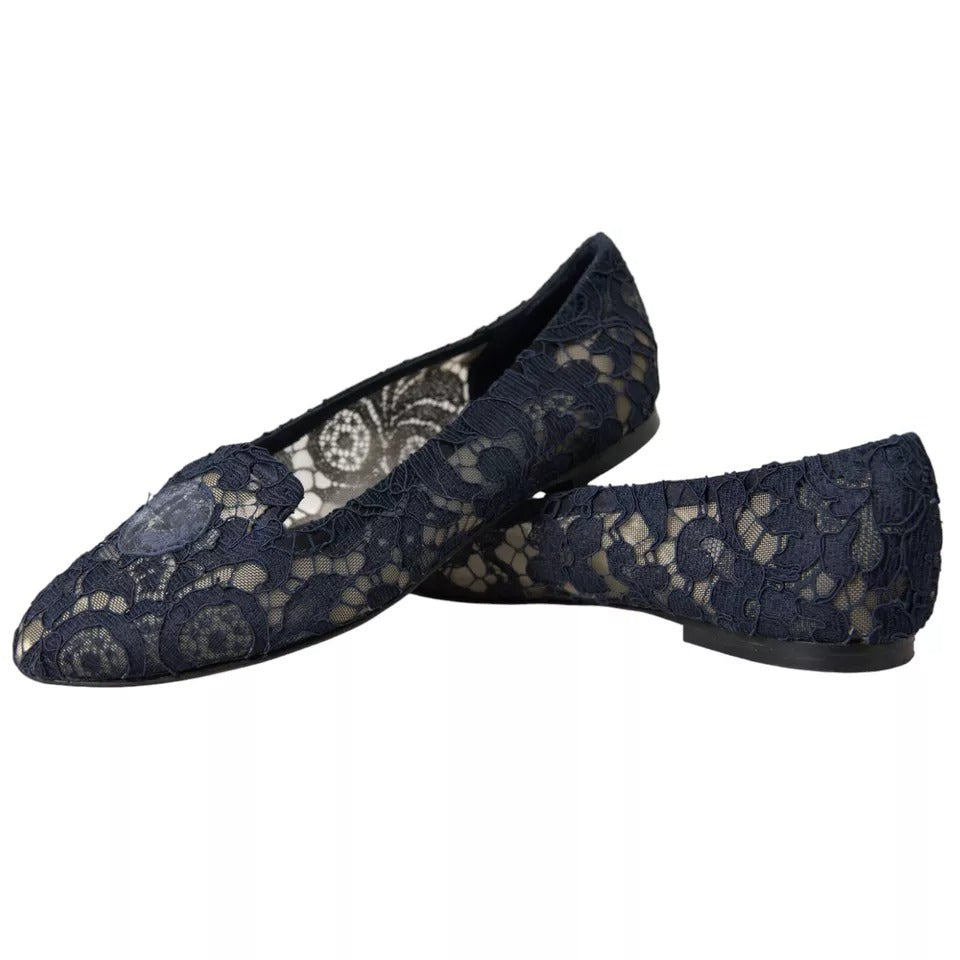 Dunkelblaue flache Slipper „Taormina“ mit Spitze