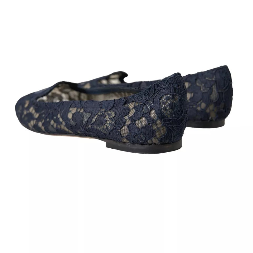 Dunkelblaue flache Slipper „Taormina“ mit Spitze