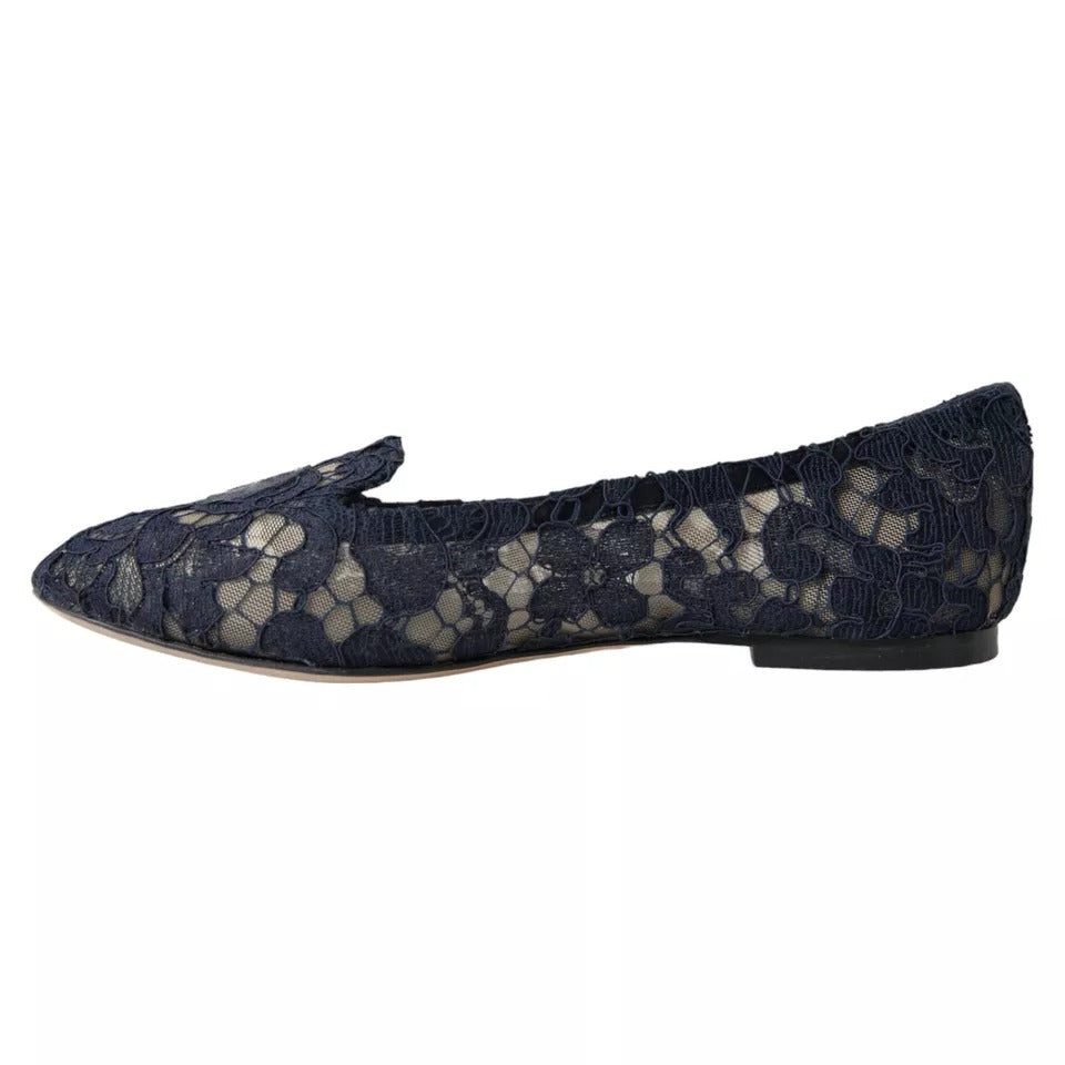 Dunkelblaue flache Slipper „Taormina“ mit Spitze