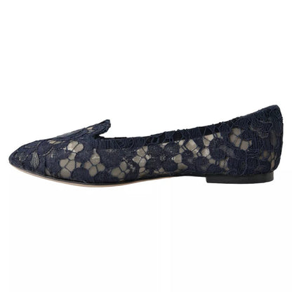 Dunkelblaue flache Slipper „Taormina“ mit Spitze