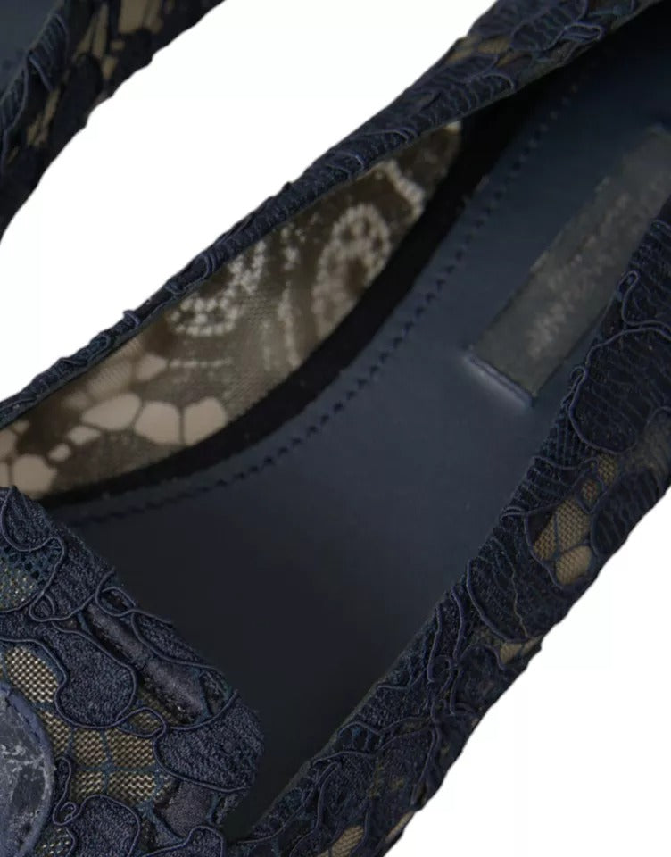 Dunkelblaue flache Slipper „Taormina“ mit Spitze