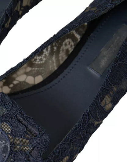 Dunkelblaue flache Slipper „Taormina“ mit Spitze