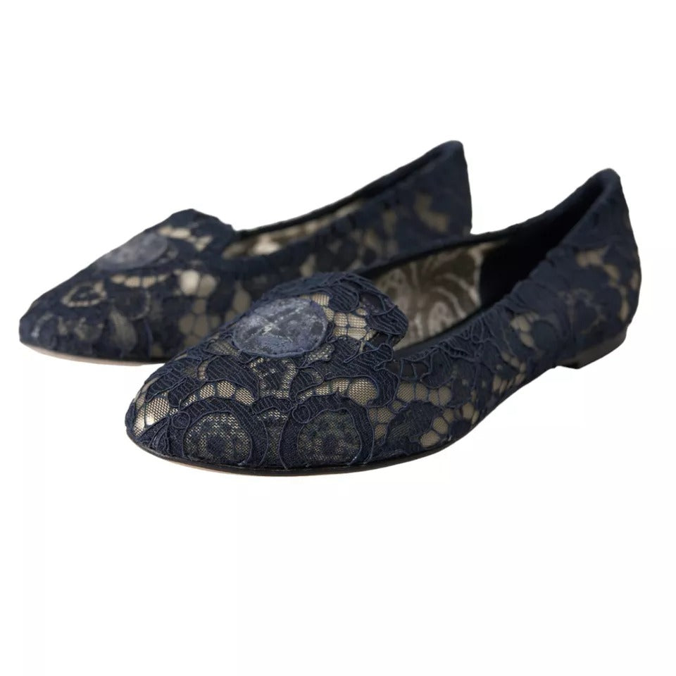 Dunkelblaue flache Slipper „Taormina“ mit Spitze