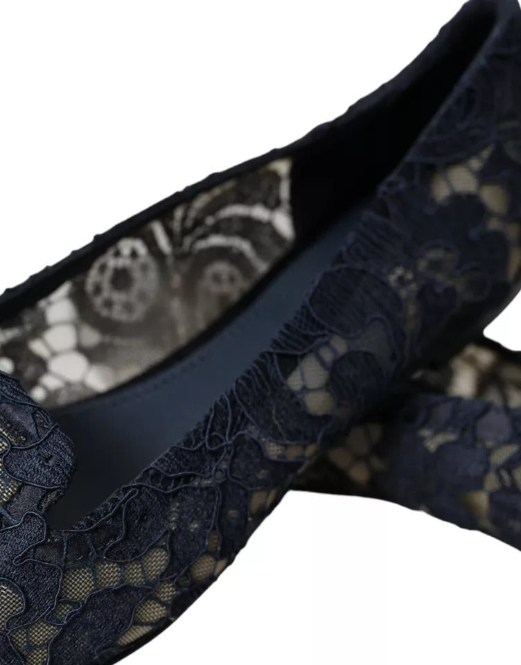 Dunkelblaue flache Slipper „Taormina“ mit Spitze