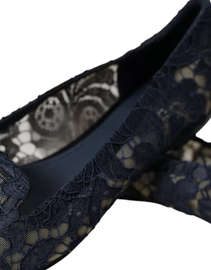 Dunkelblaue flache Slipper „Taormina“ mit Spitze