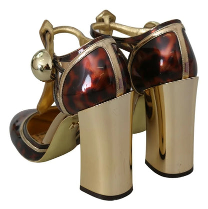 Gold Leopard T-Riemen Pumps Sandalen Schuhe