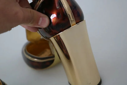 Gold Leopard T-Riemen Pumps Sandalen Schuhe