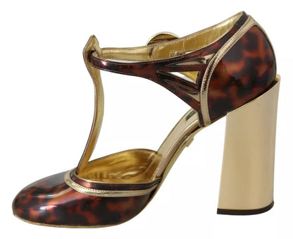 Gold Leopard T-Riemen Pumps Sandalen Schuhe