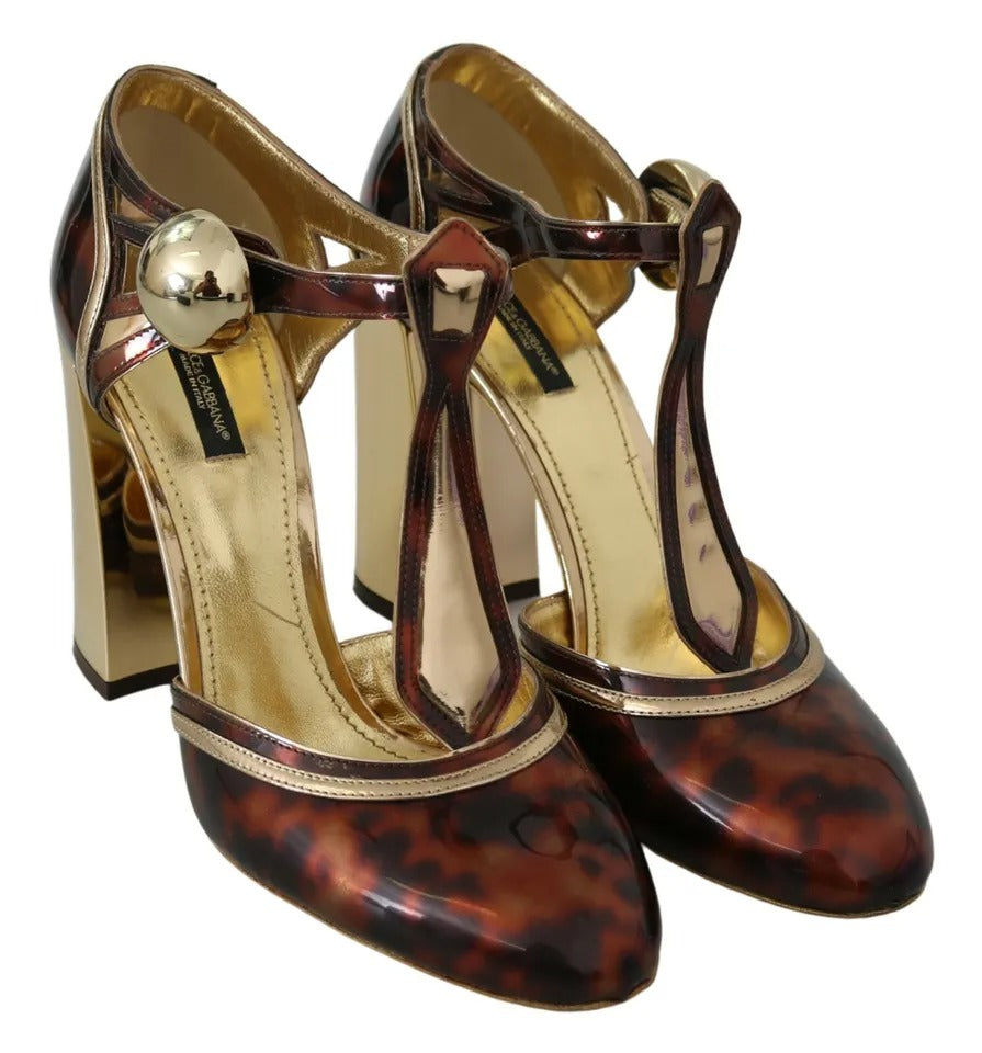 Gold Leopard T-Riemen Pumps Sandalen Schuhe