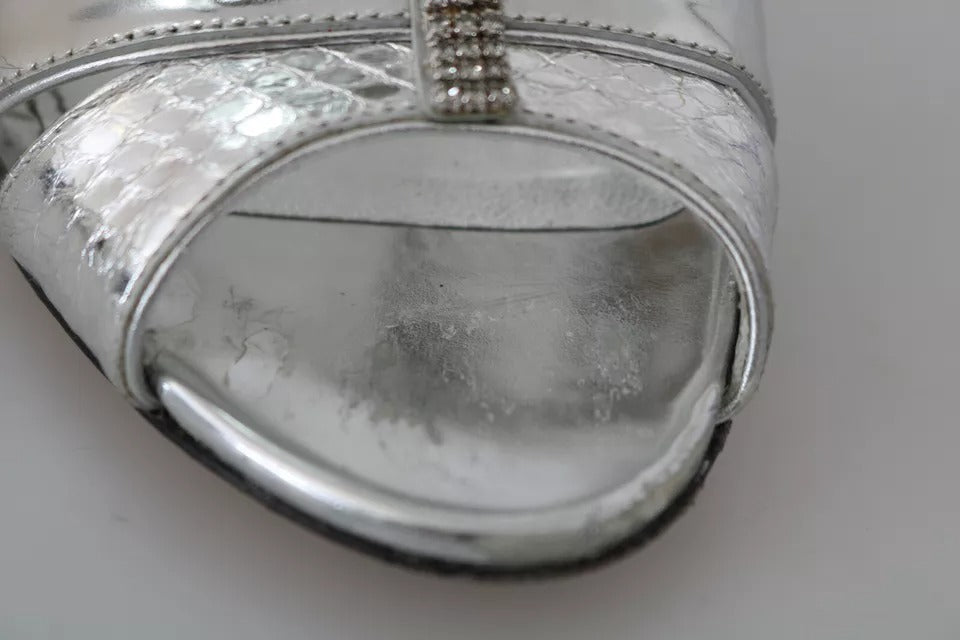 Silber Kristalle T-Riemen Sandalen Lederschuhe