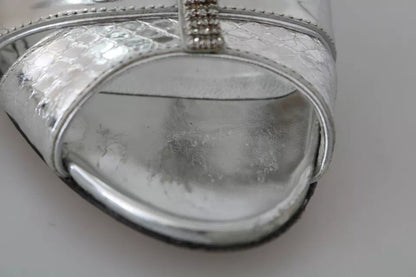 Silber Kristalle T-Riemen Sandalen Lederschuhe