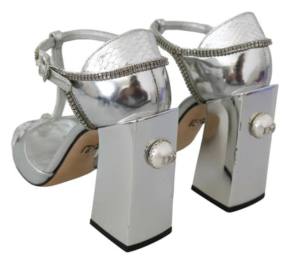 Silber Kristalle T-Riemen Sandalen Lederschuhe