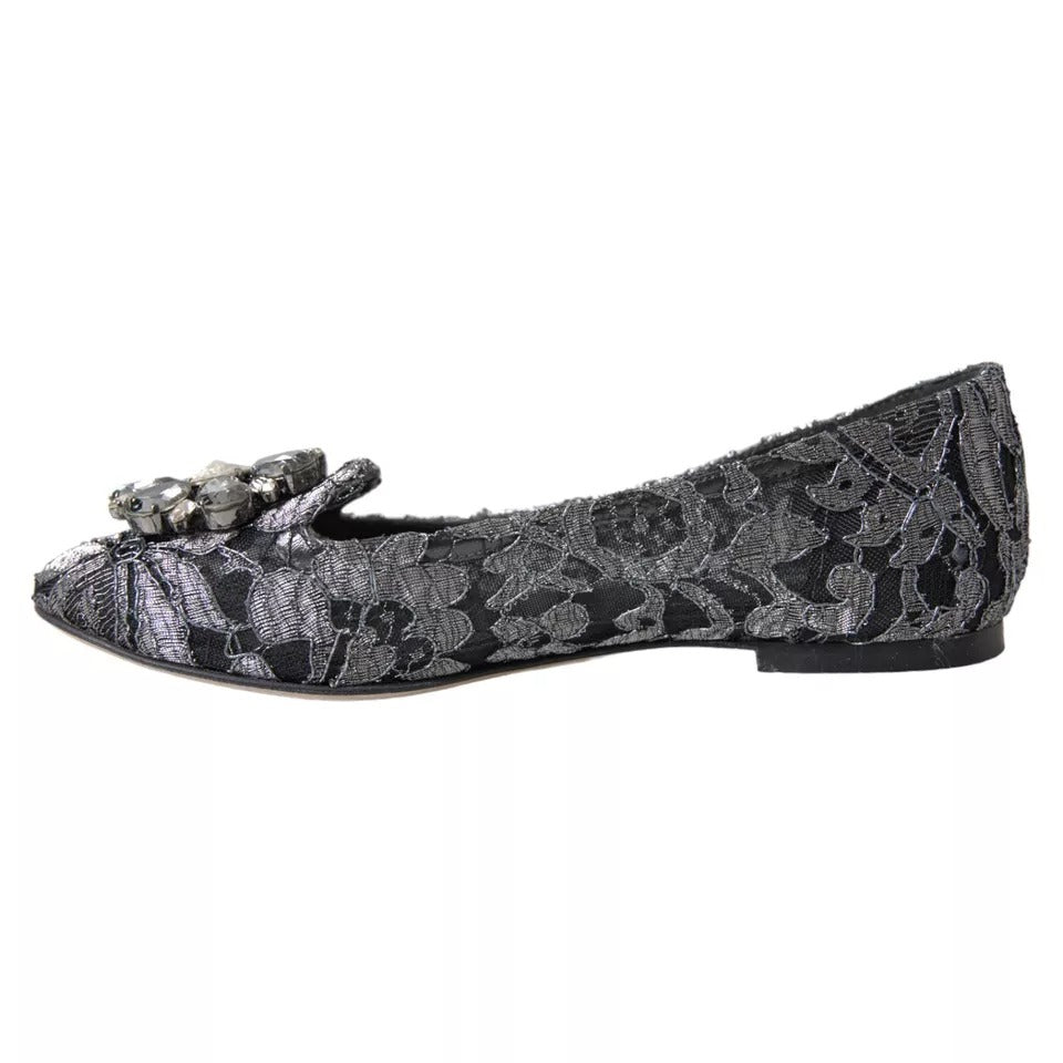 Graue schwarze Spitzen-Ballettschuhe mit Kristallen