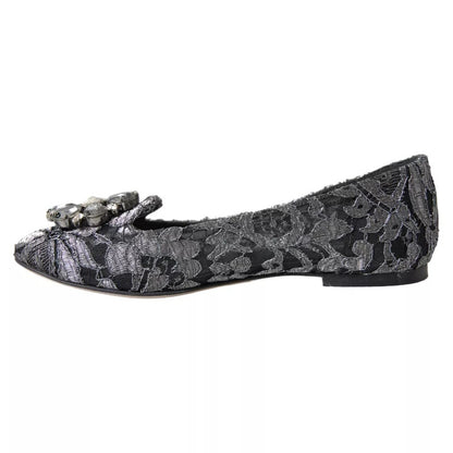 Graue schwarze Spitzen-Ballettschuhe mit Kristallen
