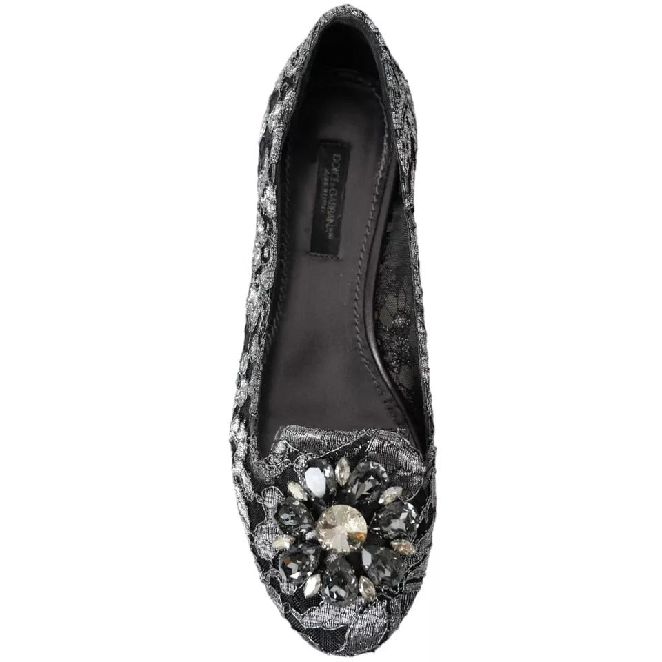 Graue schwarze Spitzen-Ballettschuhe mit Kristallen