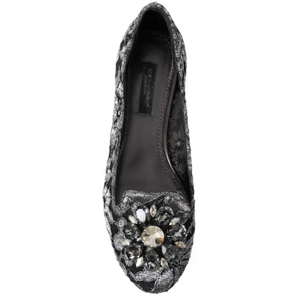 Graue schwarze Spitzen-Ballettschuhe mit Kristallen