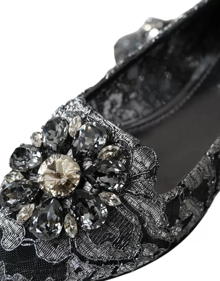 Graue schwarze Spitzen-Ballettschuhe mit Kristallen