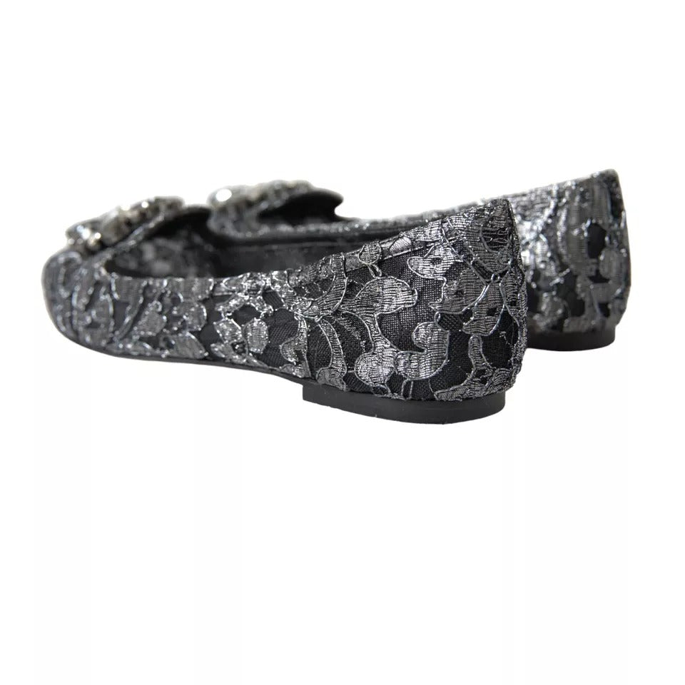 Graue schwarze Spitzen-Ballettschuhe mit Kristallen
