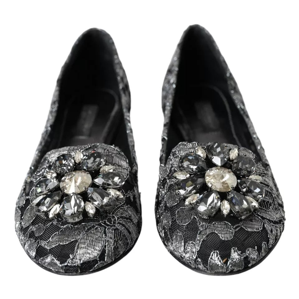 Graue schwarze Spitzen-Ballettschuhe mit Kristallen