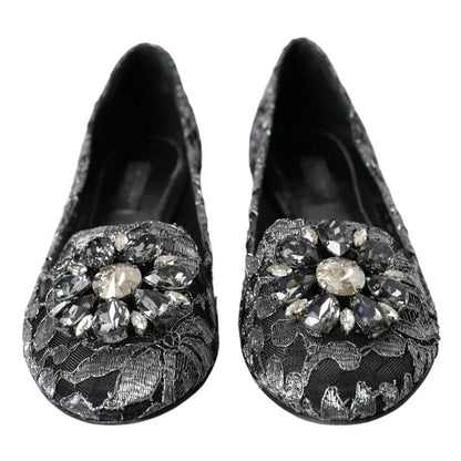 Graue schwarze Spitzen-Ballettschuhe mit Kristallen