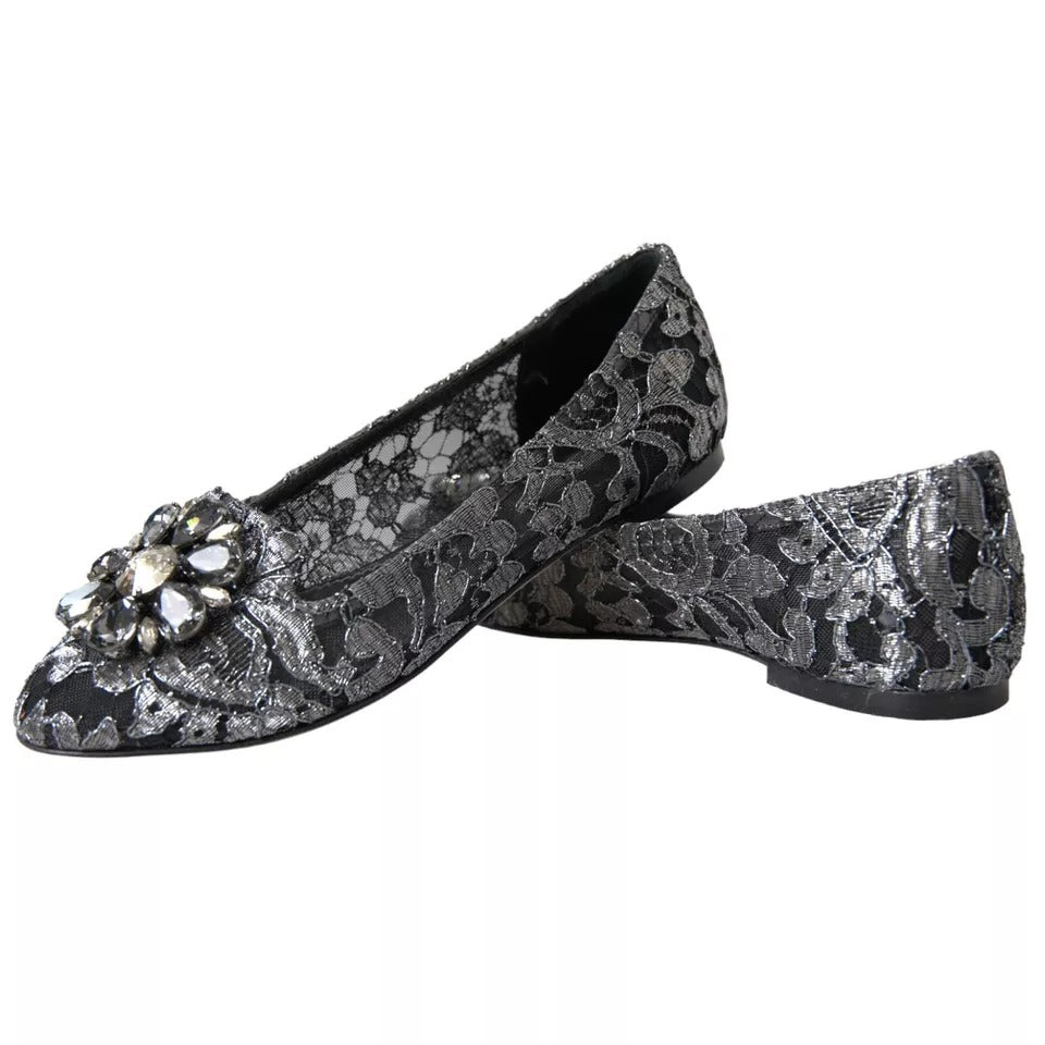 Graue schwarze Spitzen-Ballettschuhe mit Kristallen