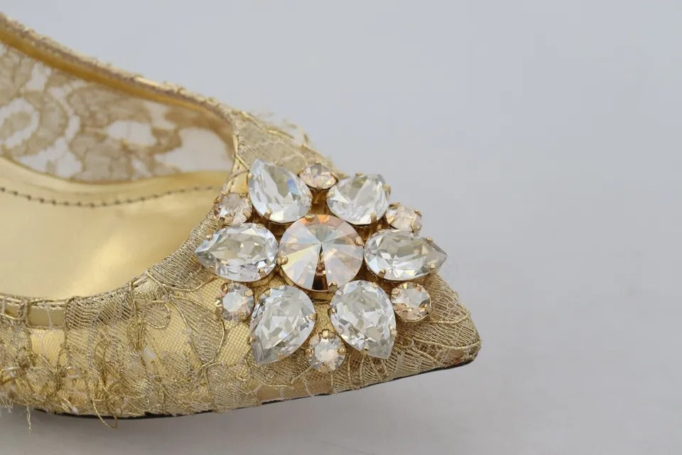 Gold Taormina Spitze Kristall Heels Pumps Schuhe