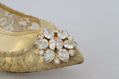Gold Taormina Spitze Kristall Heels Pumps Schuhe