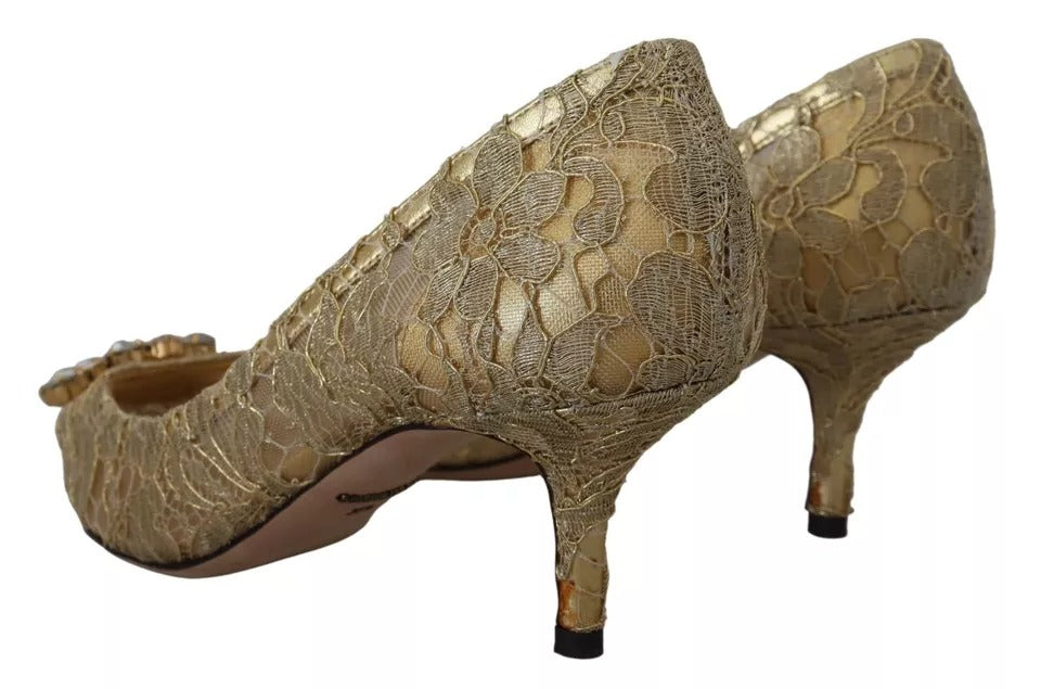Gold Taormina Spitze Kristall Heels Pumps Schuhe