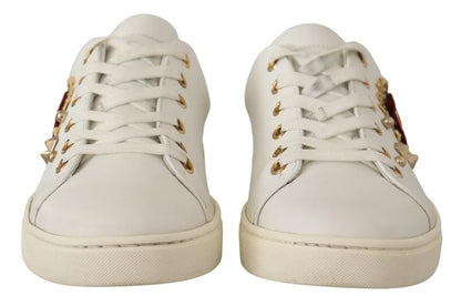Weiße Leder Gold Rot Herz Sneakers Schuhe