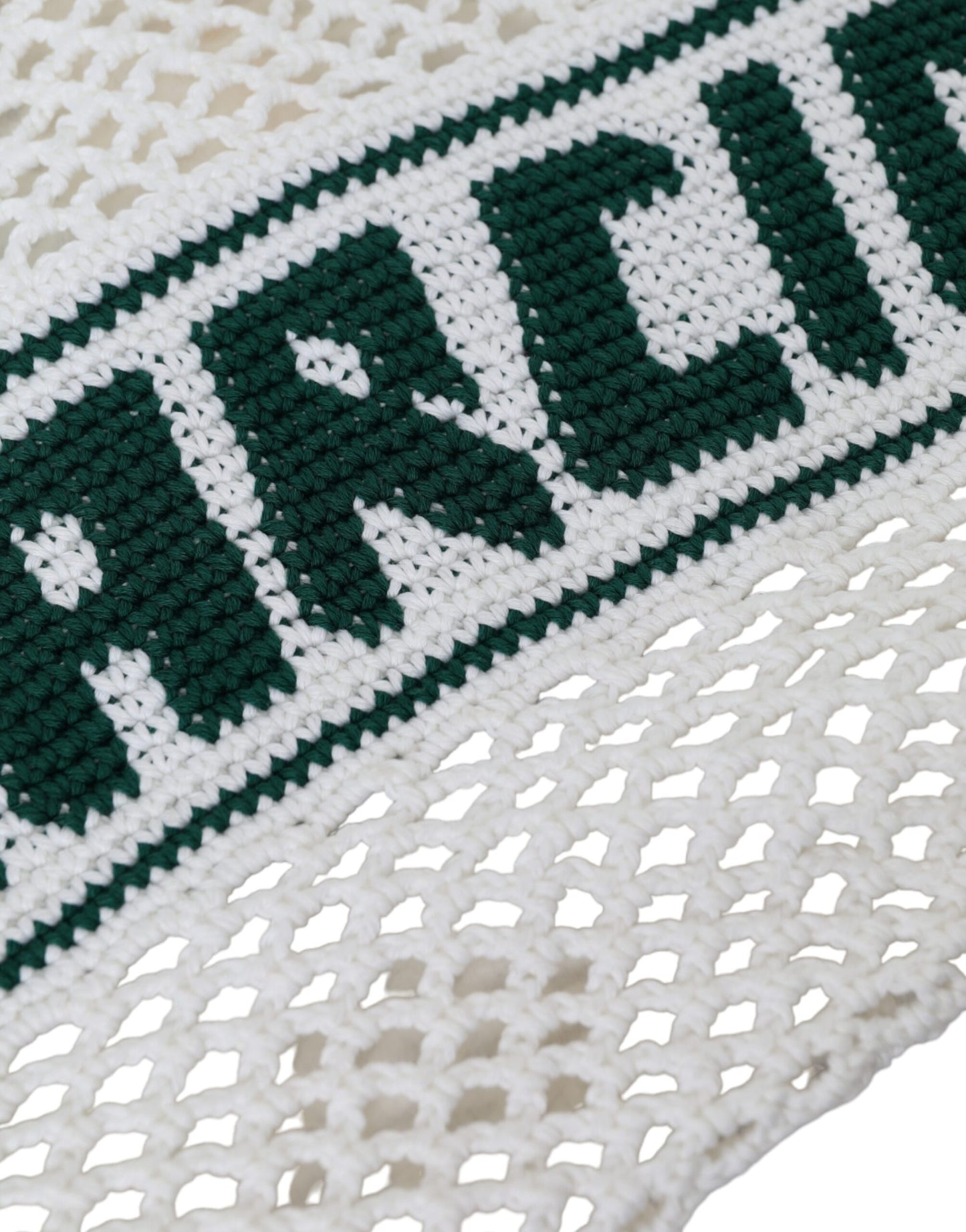 Einkaufstasche aus gestrickter Baumwolle mit Logo in Weiß und Grün