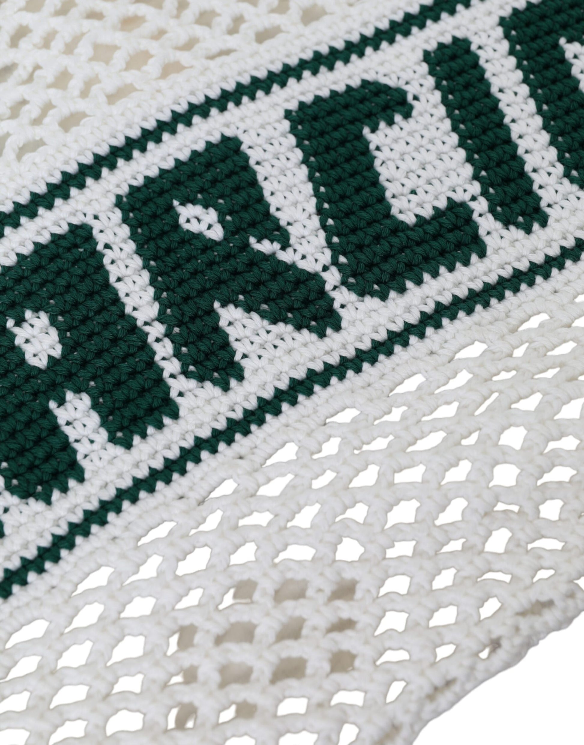 Einkaufstasche aus gestrickter Baumwolle mit Logo in Weiß und Grün