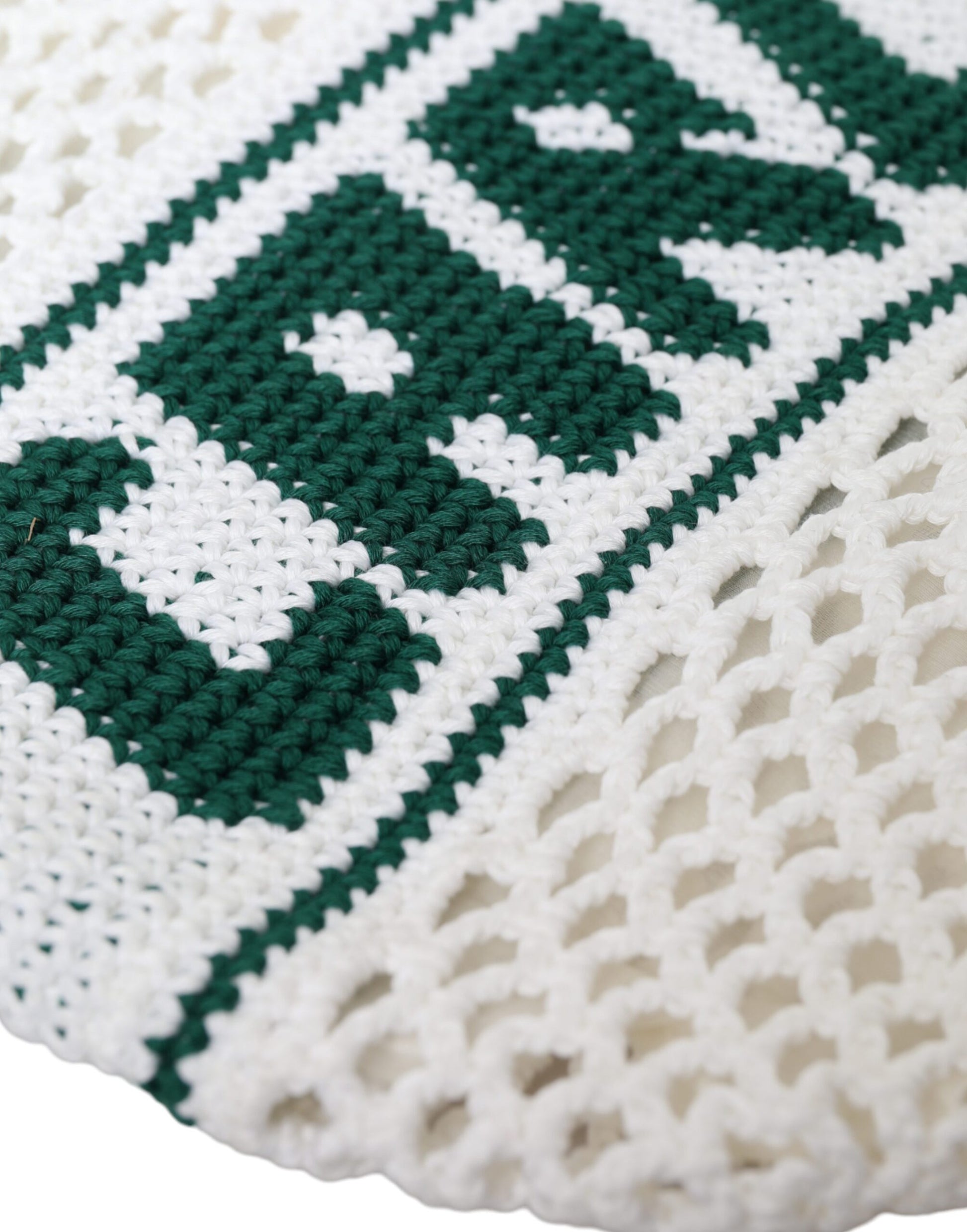 Einkaufstasche aus gestrickter Baumwolle mit Logo in Weiß und Grün