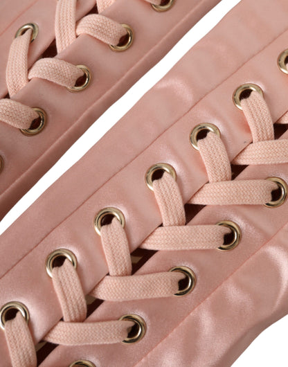 Rosa fingerlose Handschuhe aus Acetat mit Schnürung