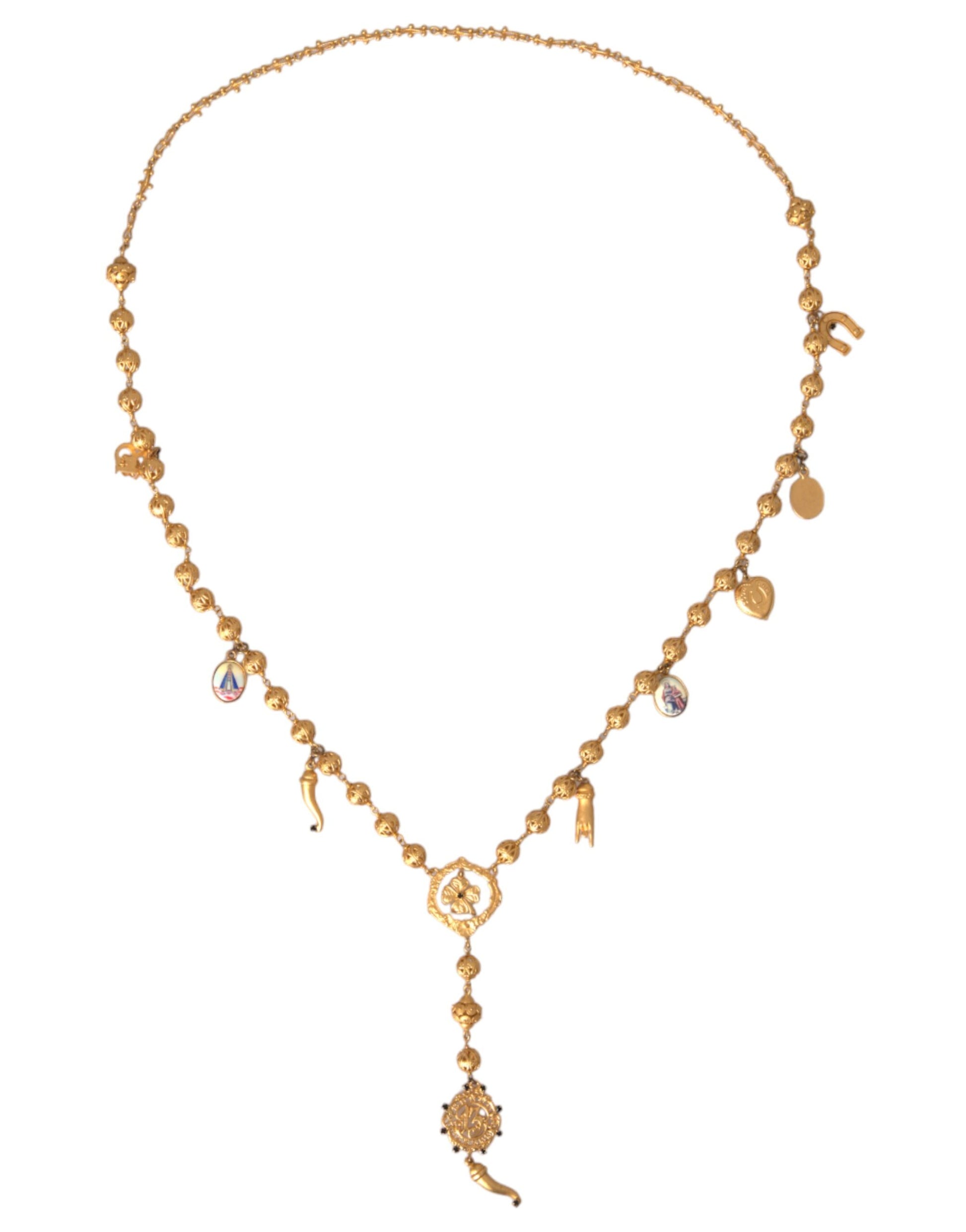 Goldfarbene Kette mit Messingperlen, Statement-Halskette „Sicily“