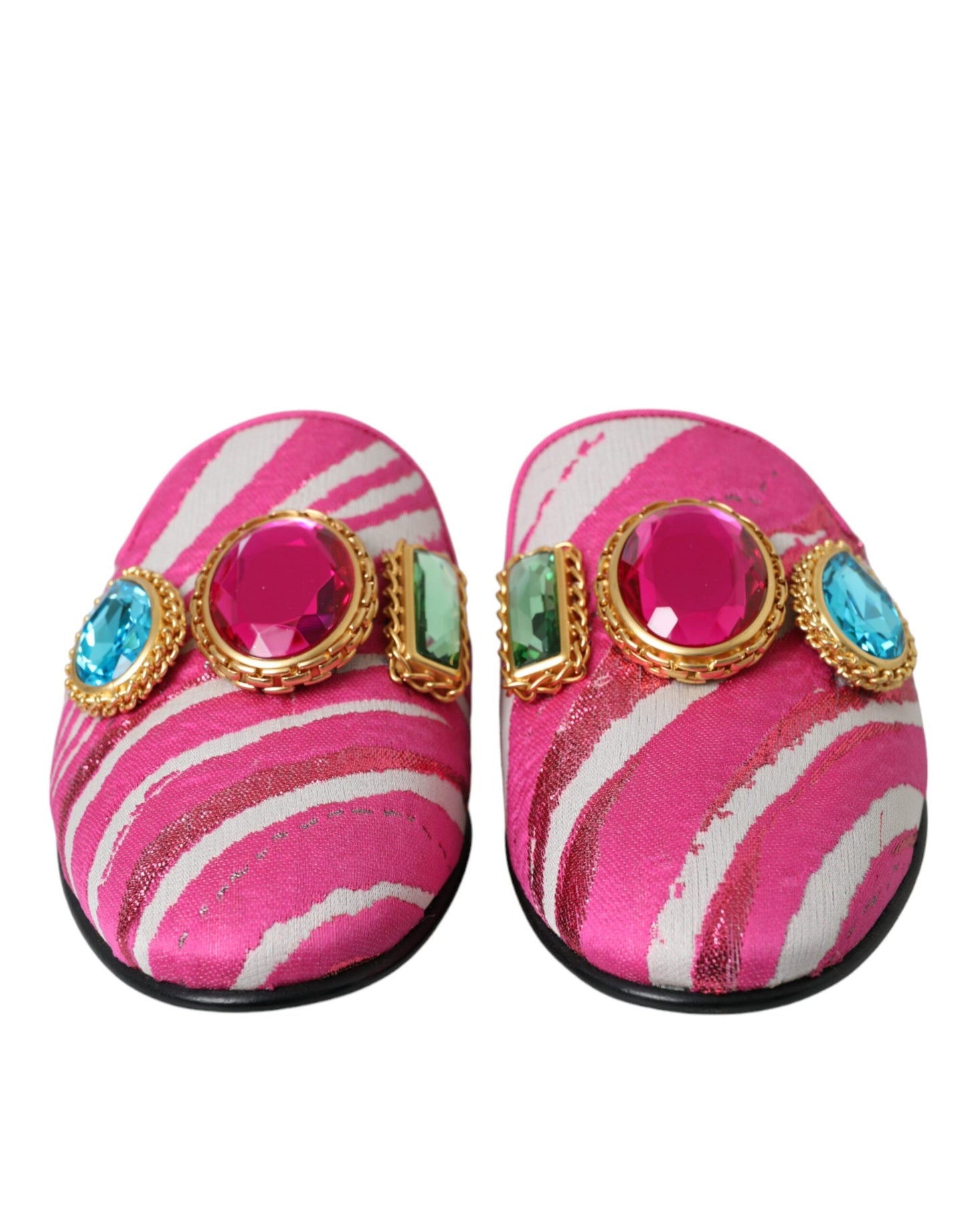 Rosa Jacquard Kristall Pantoletten Flache Sandalen Schuhe