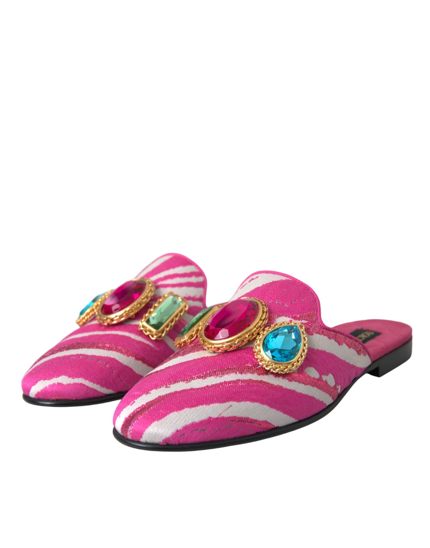 Rosa Jacquard Kristall Pantoletten Flache Sandalen Schuhe