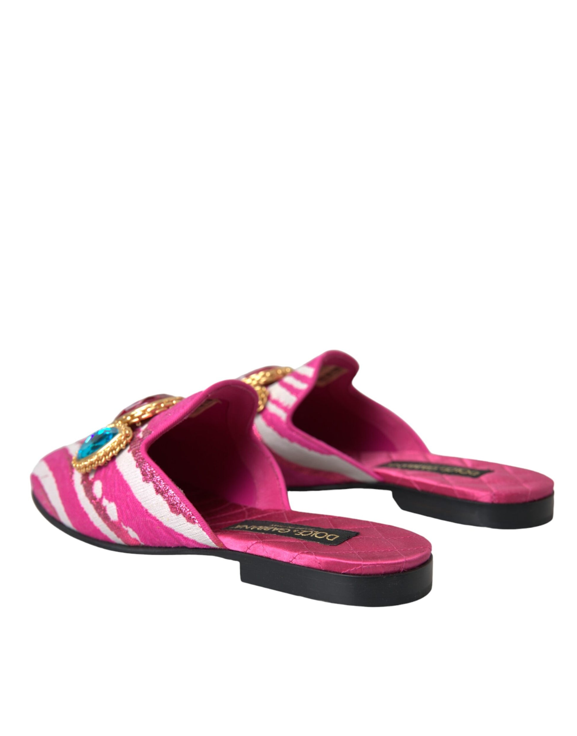 Rosa Jacquard Kristall Pantoletten Flache Sandalen Schuhe