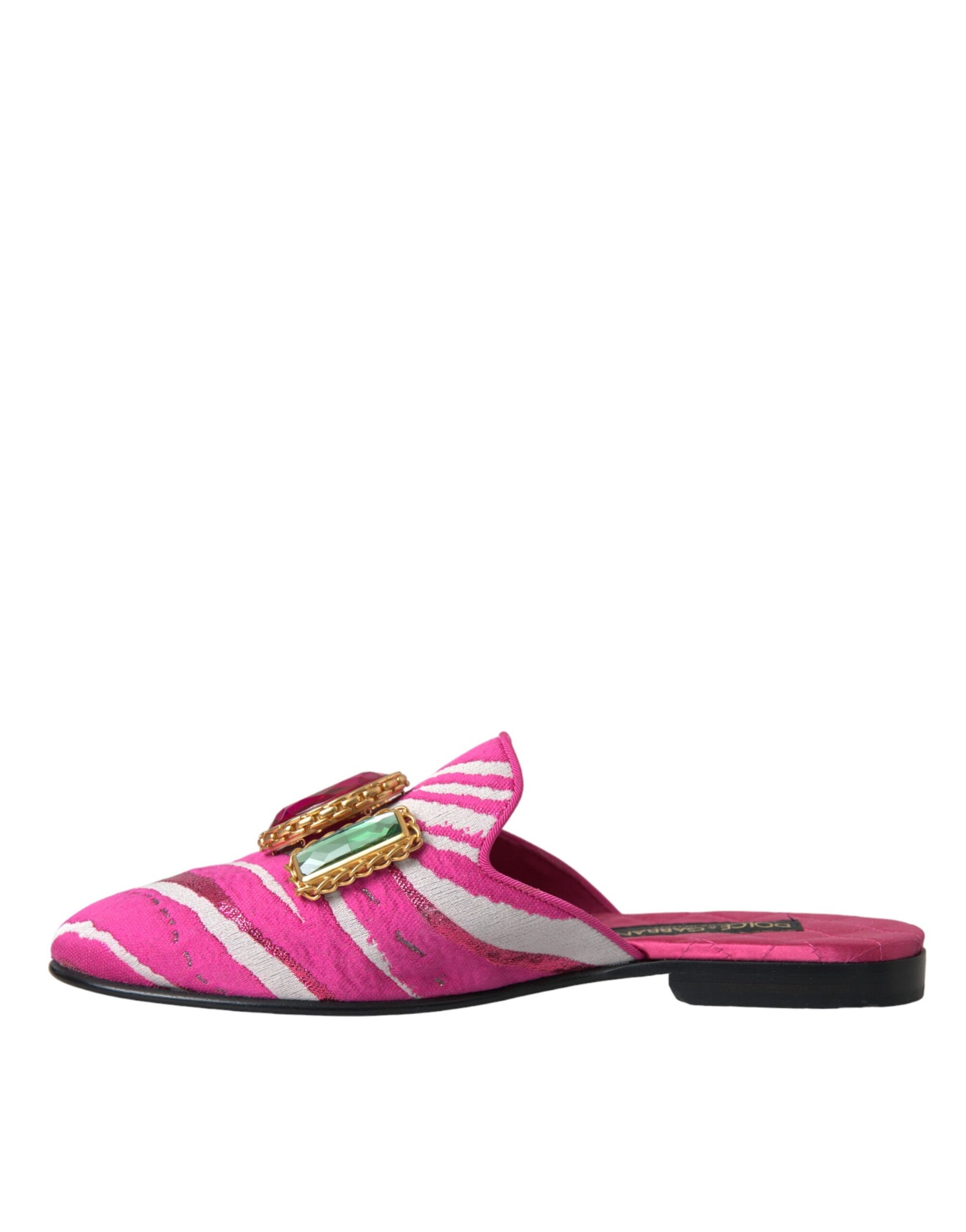 Rosa Jacquard Kristall Pantoletten Flache Sandalen Schuhe
