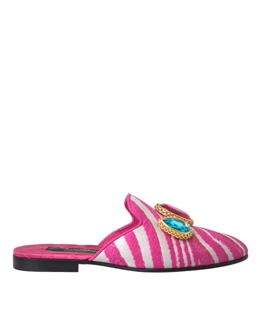 Rosa Jacquard Kristall Pantoletten Flache Sandalen Schuhe