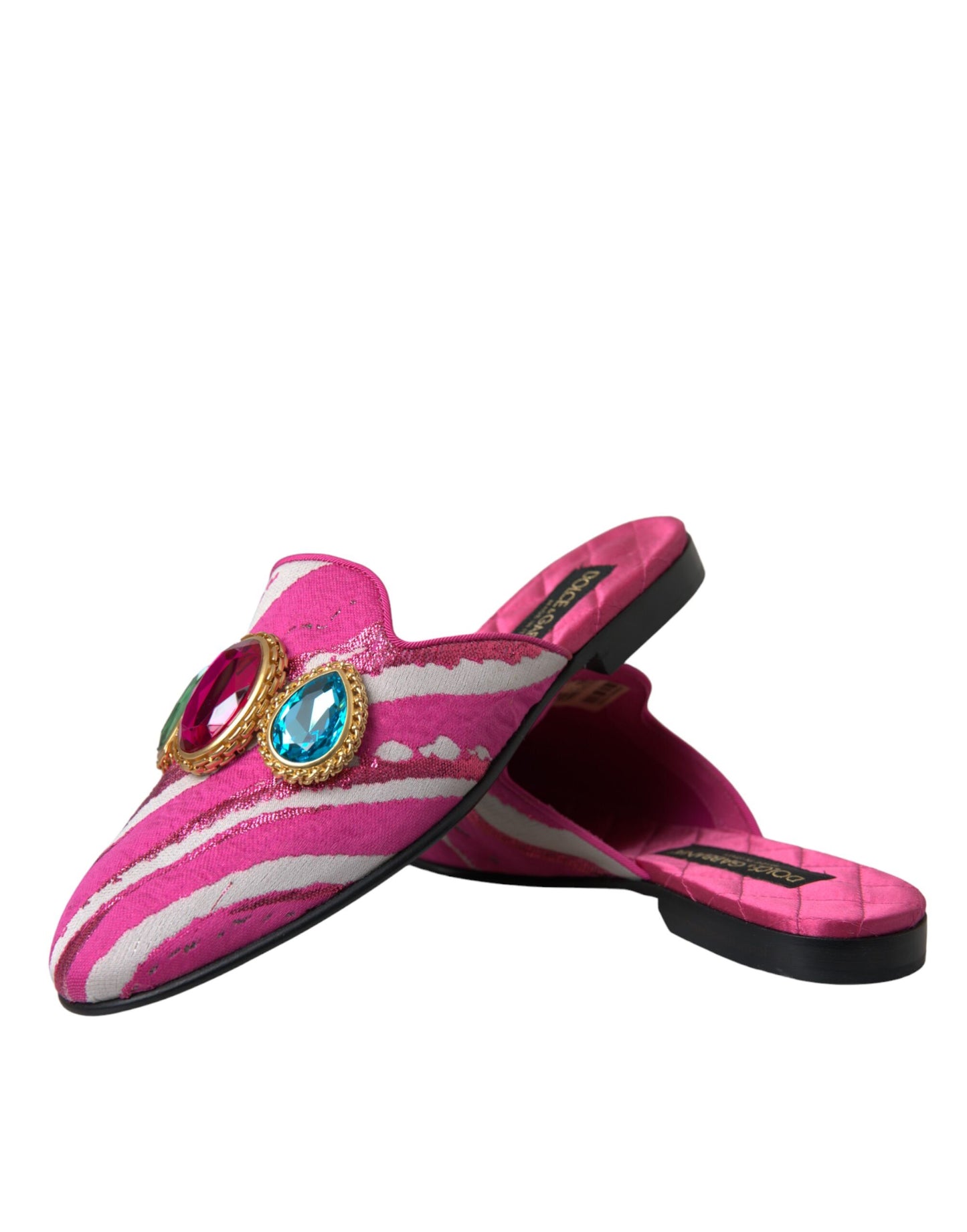 Rosa Jacquard Kristall Pantoletten Flache Sandalen Schuhe