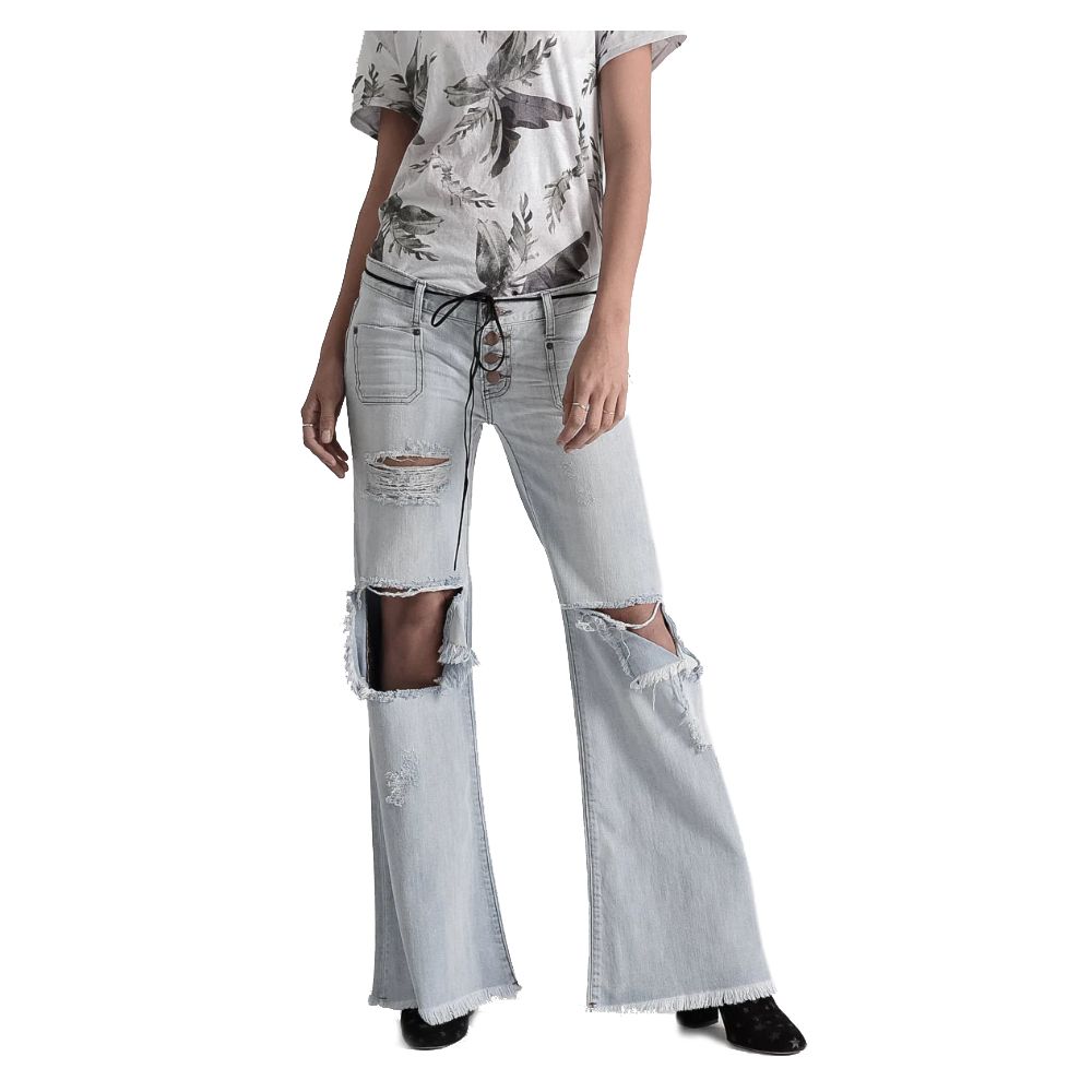 Light Blue Cotton Women's Flared Jeans
