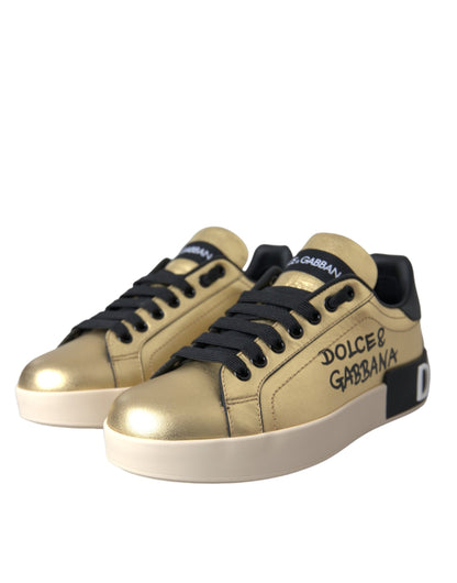 Goldfarbene Portofino Sneakers aus Kalbsleder Damenschuhe