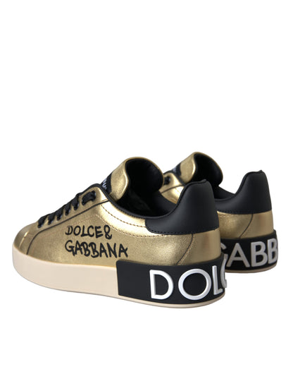 Goldfarbene Portofino Sneakers aus Kalbsleder Damenschuhe