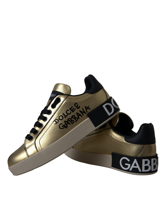 Goldfarbene Portofino Sneakers aus Kalbsleder Damenschuhe