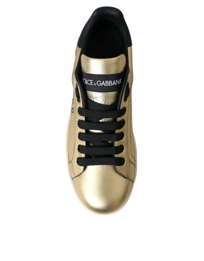 Goldfarbene Portofino Sneakers aus Kalbsleder Damenschuhe