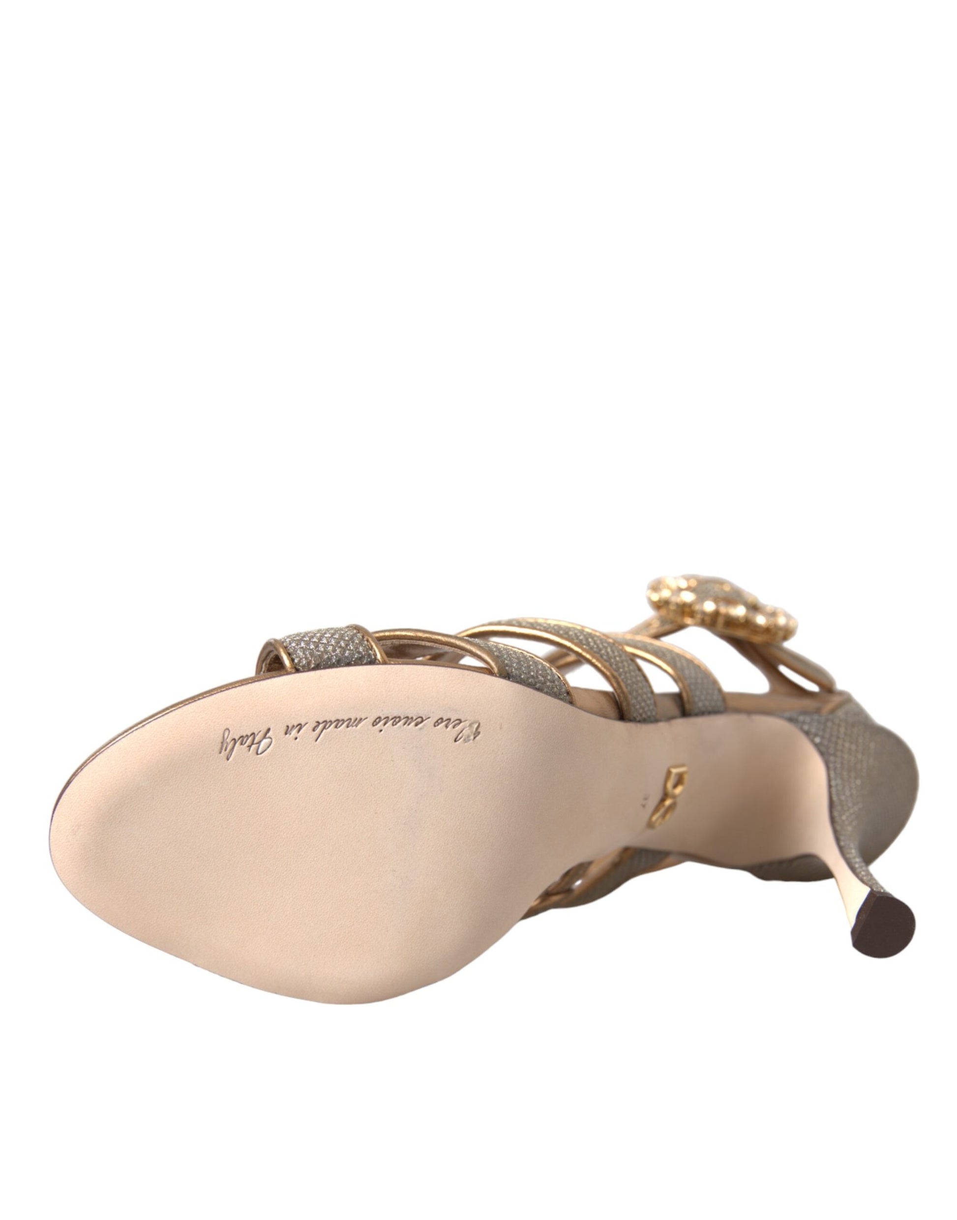 Bronzefarbene Sandalen mit Kristallen und Riemchen