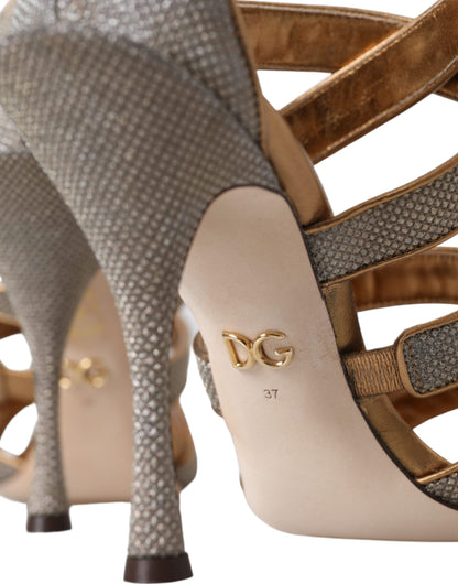 Bronzefarbene Sandalen mit Kristallen und Riemchen