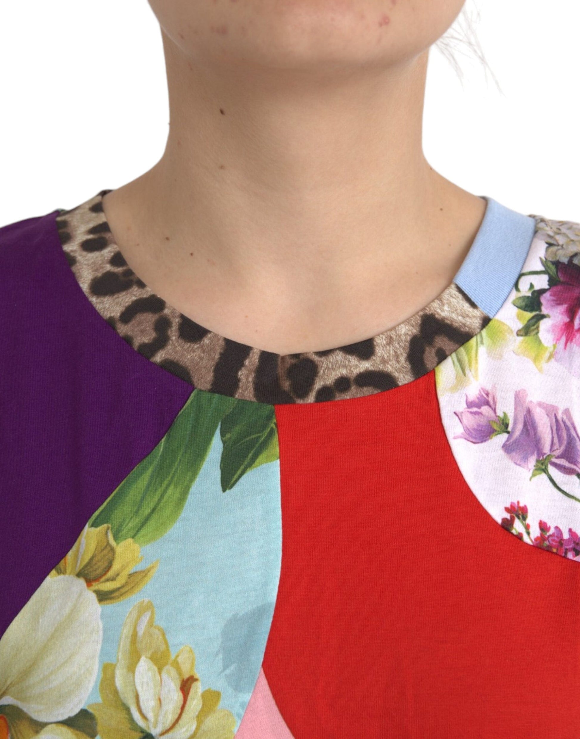 Mehrfarbiges Patchwork-Blusenoberteil aus Baumwolle und Seide