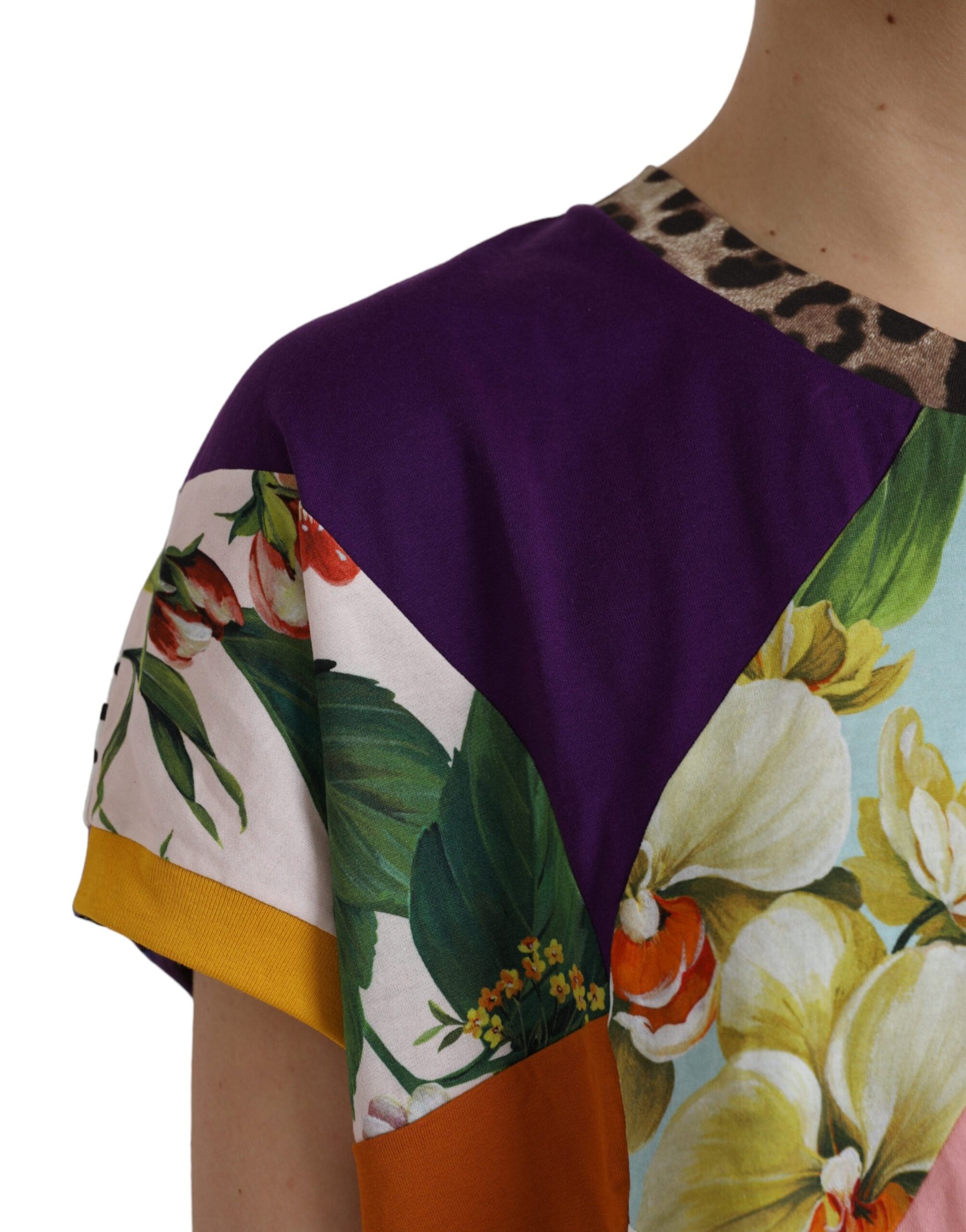 Mehrfarbiges Patchwork-Blusenoberteil aus Baumwolle und Seide